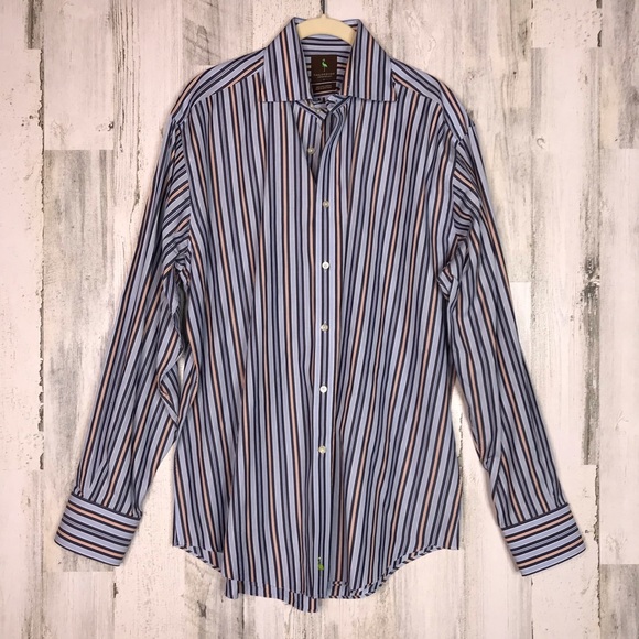 Tailorbyrd Other - Tailorbyrd orange blue navy stripe button down L